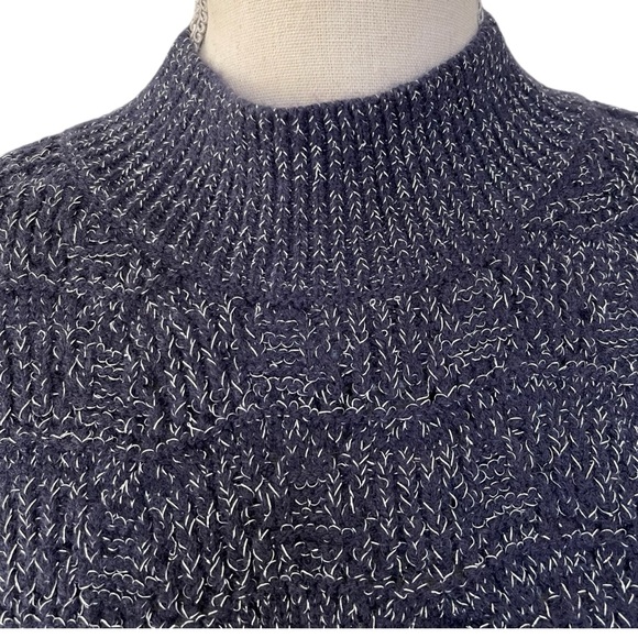 Knit Mix Blue/Silver Thread Oversize Mock Neck Drop Shoulder Sweater (L) - Picture 5 of 12